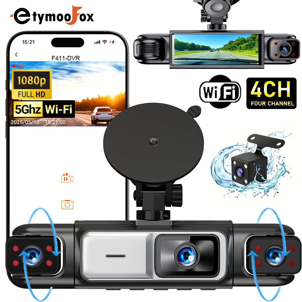 4CH WiFi ダッシュカム 車用 360 DVR カメラ APP 制御 24H 駐車モードビデオレコーダー IR ナイトビジョン