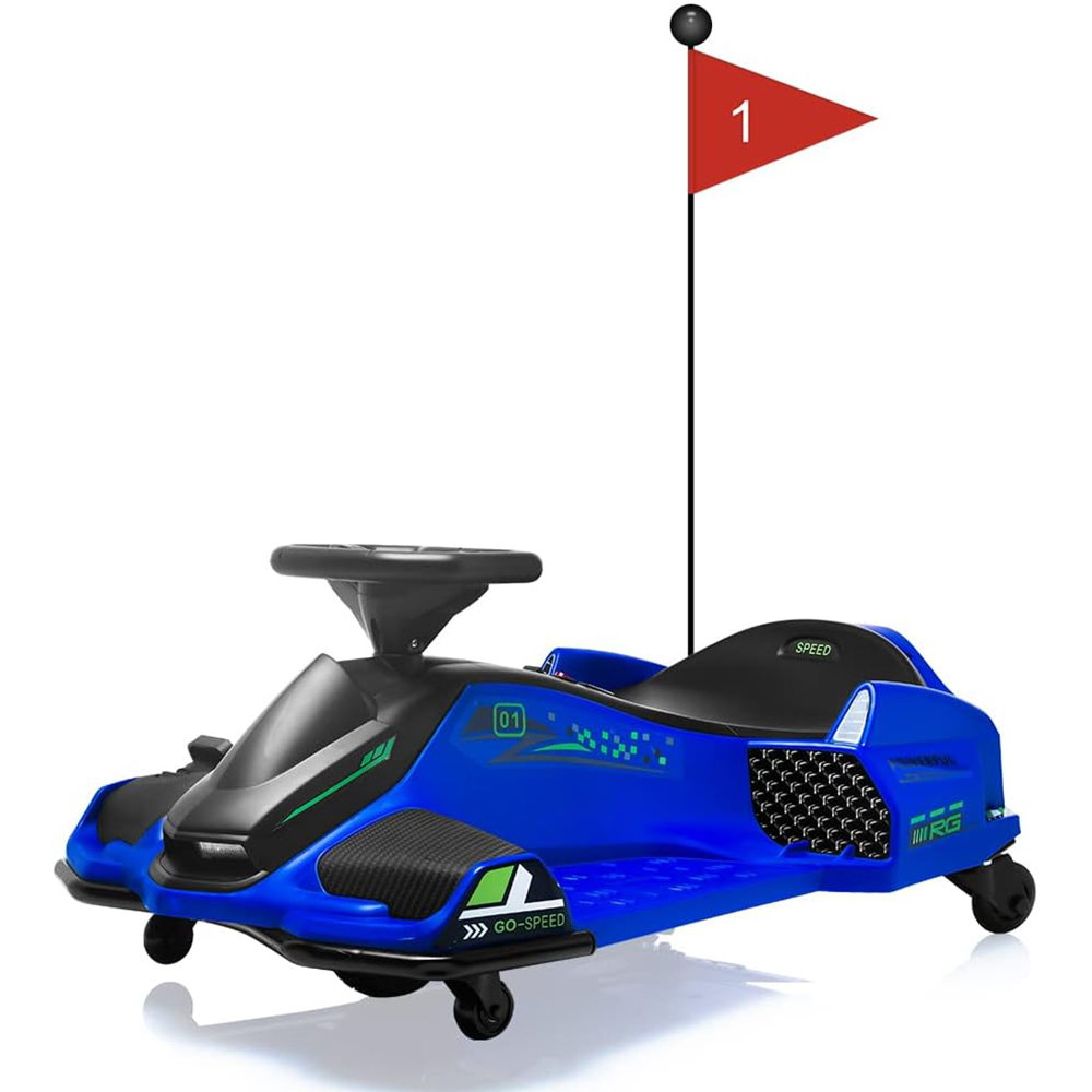 24V キッズライドオンドリフトカー 電動ドリフトゴーカート 最大時速7.5マイル可変速度 音楽付き カラフルなLEDライト 低電力アラーム
