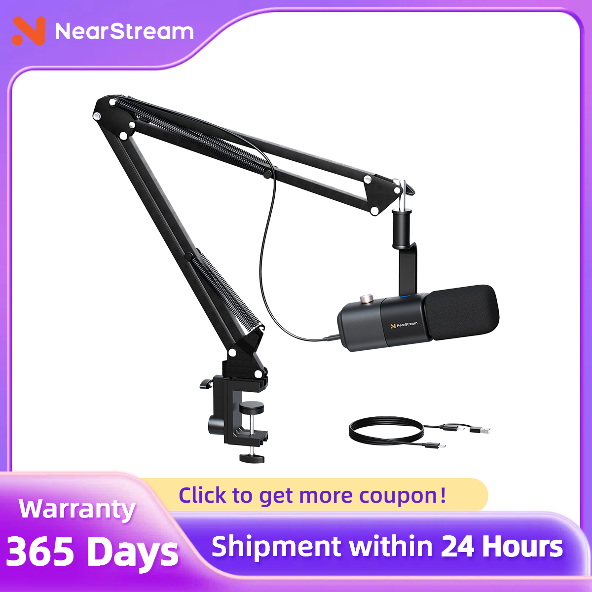 NearStream USB XLR ダイナミックマイク ブームアーム プロフェッショナル PC マイク ゲームスタジオセット ポッドキャスト録音 ストリーミングマイク用