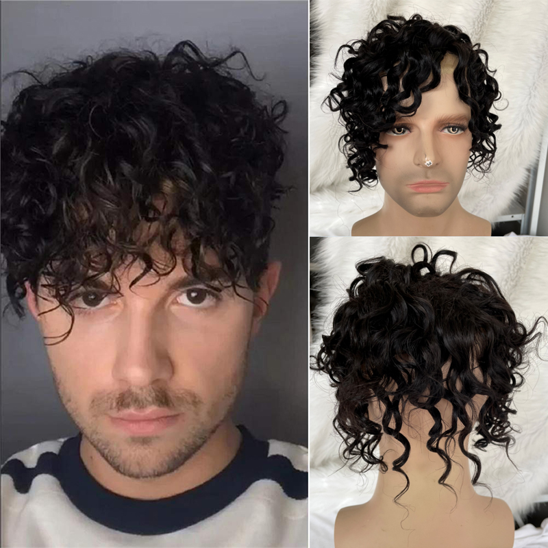 EseeWigs フルフレンチレースメンズかつらルースウェーブヨーロッパ人毛交換システム男性のためのかつら 8x10 インチ