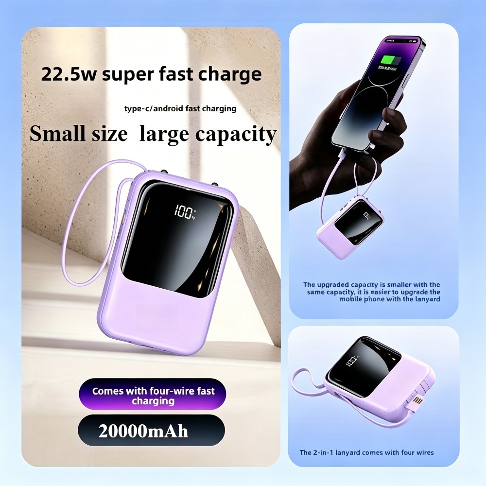 スリム軽量 20000mAh 急速充電パワーバンク、LED デジタルディスプレイコンパクト外部電話充電器、マルチデバイス旅行用バックアップ電源、誕生日への思いやりのあるプレゼント
