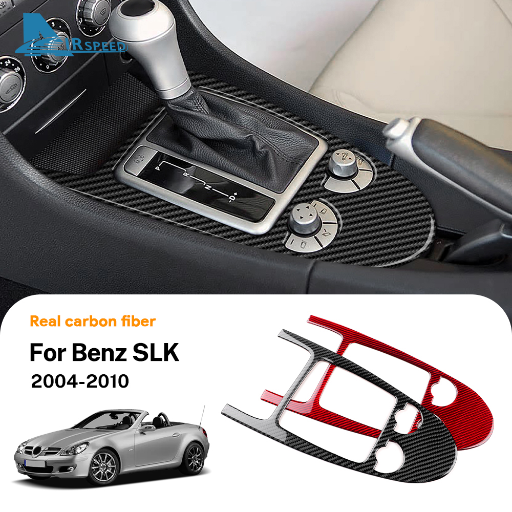 リアルソフトカーボンファイバートリムステッカーメルセデスベンツ SLK R171 2004 2005 2006 2007 2008 2009 2010 車の中央制御ギアシフト