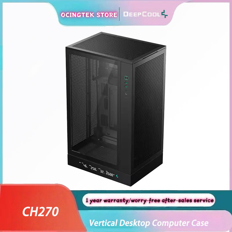DEEPCOOL CH-270 縦型デジタルディスプレイケース MATX バックプラグ対応マザーボード 360 水冷メッシュ冷却ケース ブラック