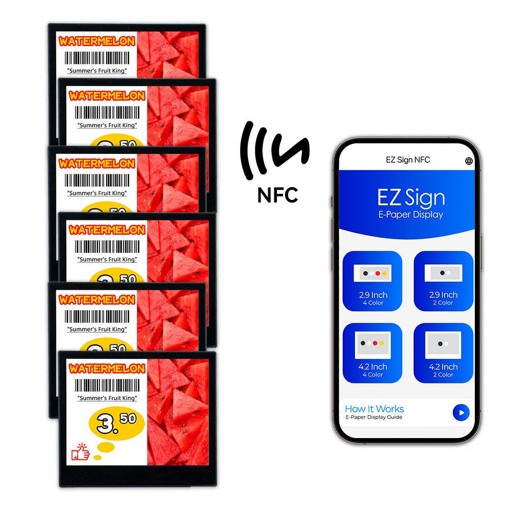 スマート NFC 超薄型 EPD 電子ラベル 2.9 4.2 インチ ESL 値札 6 個