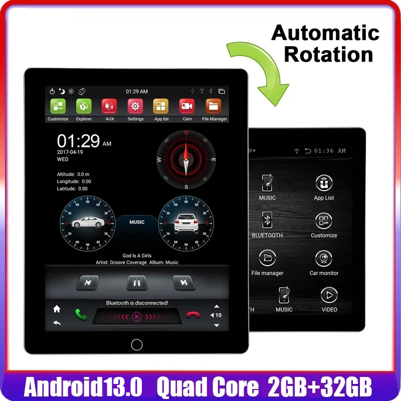 テスラスタイル自動回転画面 2 Din ユニバーサル Android 13.0 車 DVD GPS マルチメディアプレーヤー自動ラジオカーステレオ 10.1"