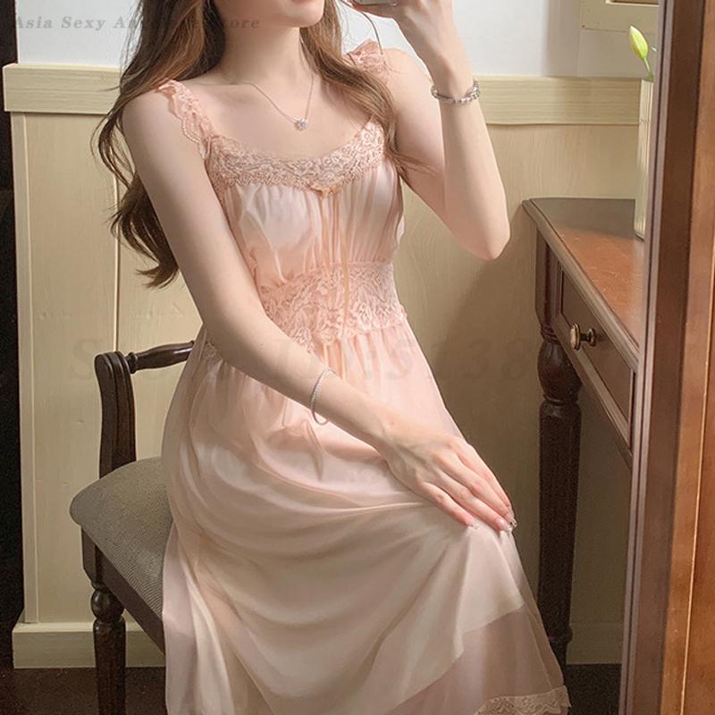 女性ロングネグリジェレトロ宮殿スタイル寝間着パジャマ春夏新メッシュレトロ宮殿スタイルナイトウェアホームドレス