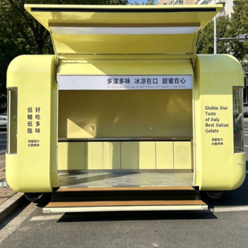 ラウンドモバイルフードトレーラーカスタマイズ可能な食品ビジネス用のハンバーガー、ドリンク、デザート、その他の軽食を販売する屋台のフードトラック