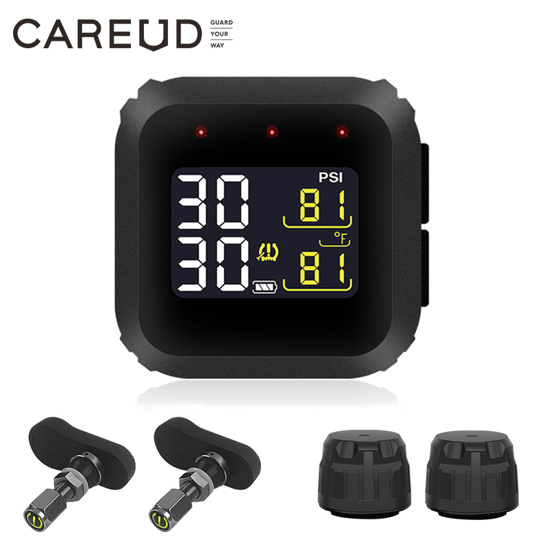 CAREUD オートバイ TPMS タイヤ空気圧監視システム LCD ディスプレイ磁気充電内部/外部圧力センサー