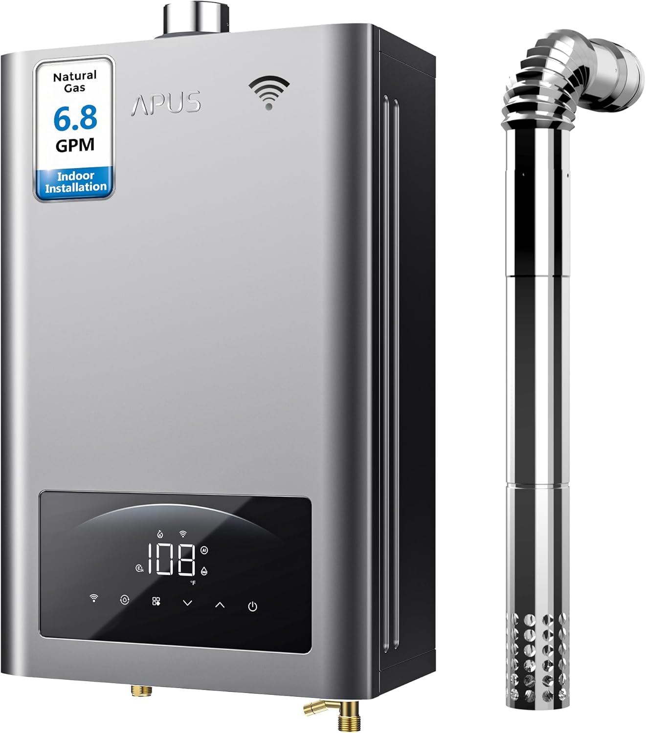 スマート Wi-Fi 制御タンクレス給湯器、140K BTU、6.8 GPM、屋内使用、瞬間温水、コールドスポットなし