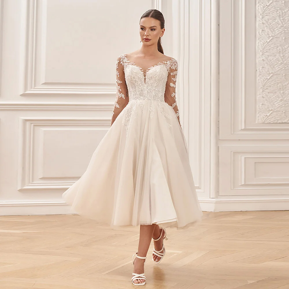 ファッションストラップレスのウェディングドレスフルスリーブアイボリーレースのブライダルドレスコートトレイン Vestido デノビア絶妙な新しいローブデ夏