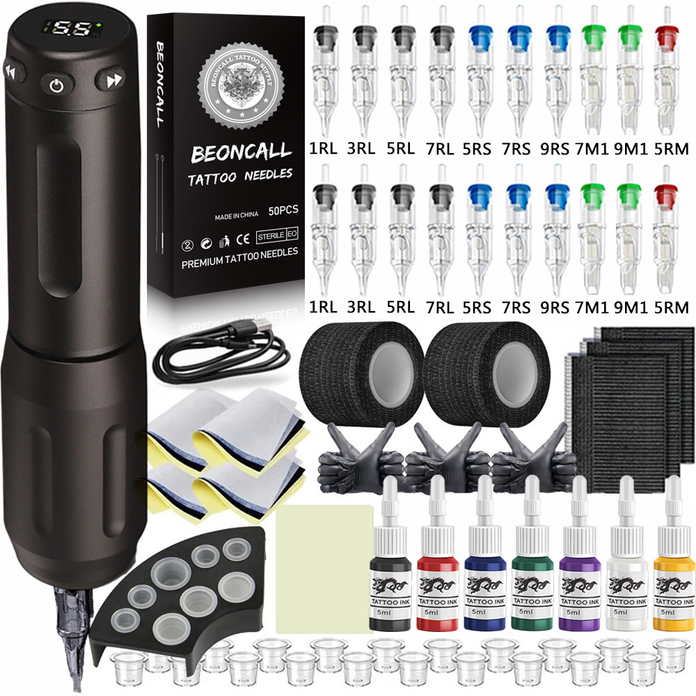 Wireless Tattoo Kit Rotary Tattoo Machine Pen Kit 2000mAh Battery Powerful Motor Machine Kit With Cartrtidge Needle for Body Art