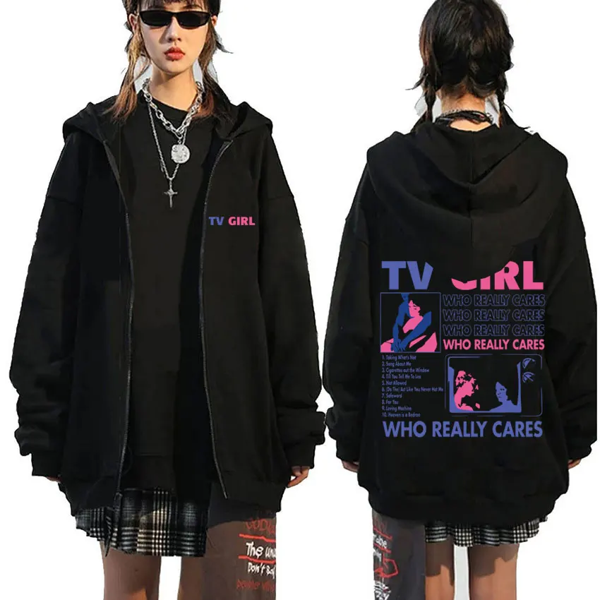 男性女性テレビガール誰を本当に気にグラフィックプリントジッパーパーカーファッションカジュアル特大ジャケットフリース長袖スウェット