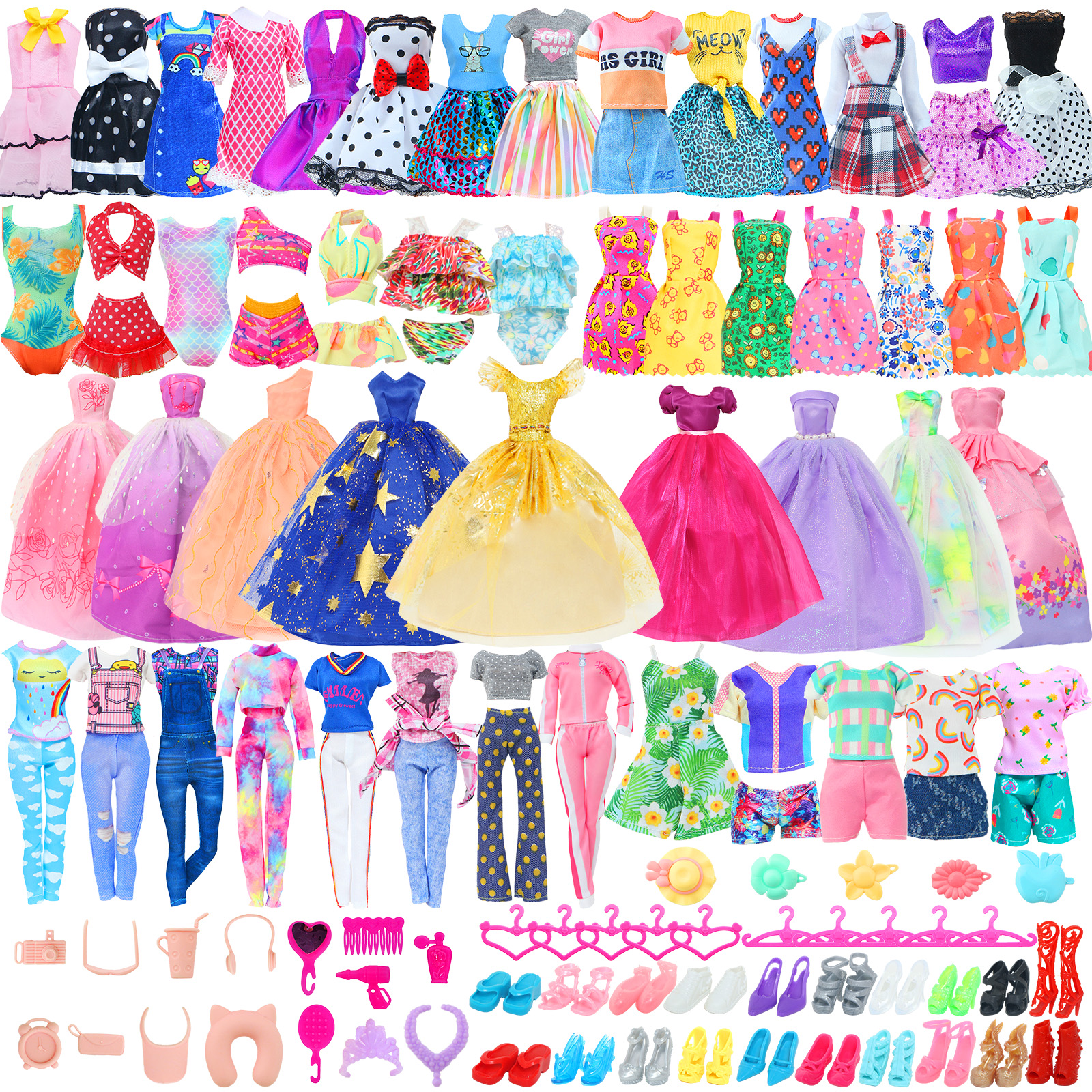 50 ピース/セット手作り人形服 11.5 インチ人形用 2 イブニングドレスビキニ 3 衣装 2 ミニドレス 10 ハンガー 31 アクセサリー子供のおもちゃ