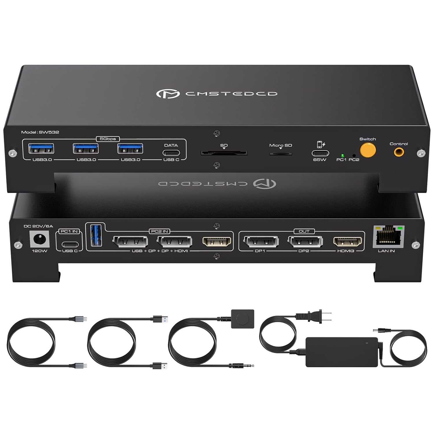 15 in 1 USB C KVM ドッキング ステーション スイッチ 3 モニター 2 コンピューター、100W PD 充電、4K ディスプレイポートおよびラップトップ用 HDMI KVM スイッチ