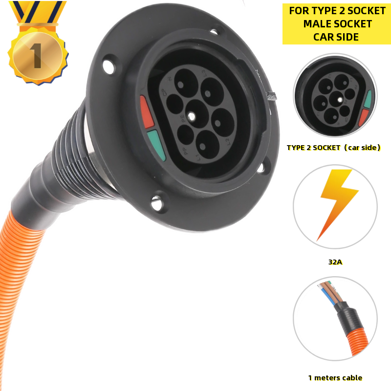 EVSE タイプ 2 オスソケット ケーブル付き電気自動車車側充電器 IEC 62196 タイプ 2 ソケット EV 充電器ソケット 32A 0.5 メートル