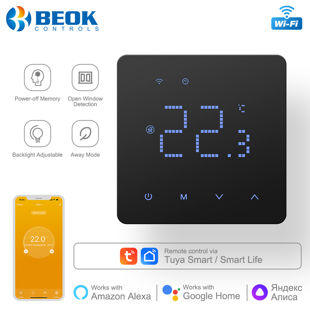 Beok WIFI サーモスタット スマートホーム用温度調節器 暖かい床電気/水床下暖房ガスボイラー アリス Alexa 220V