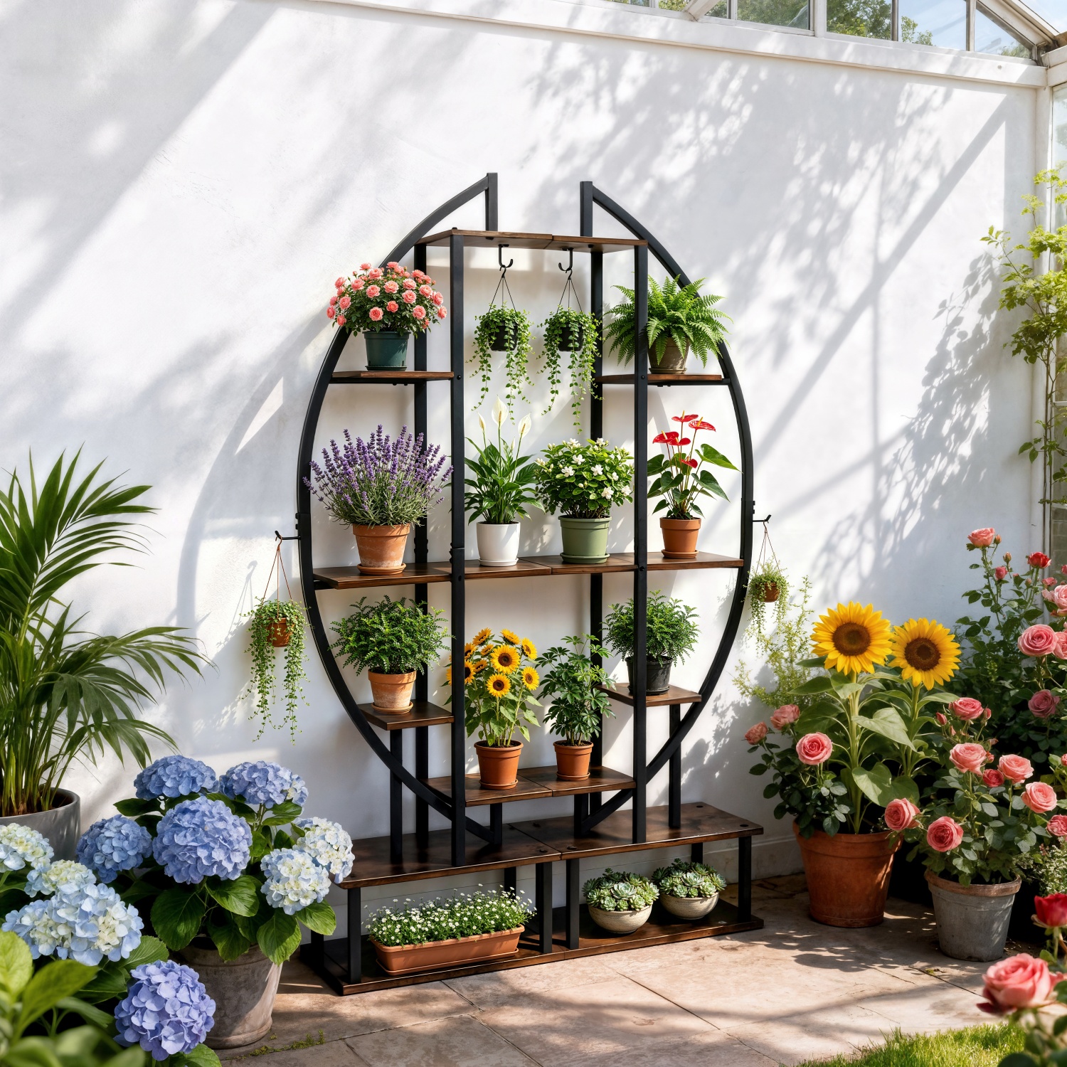 高さ165cm ハーフムーンプラントスタンド 7段 金属製植物棚 リビングルームの庭 パティオ植物 植木鉢ラック ディスプレイシェルフ 2パック