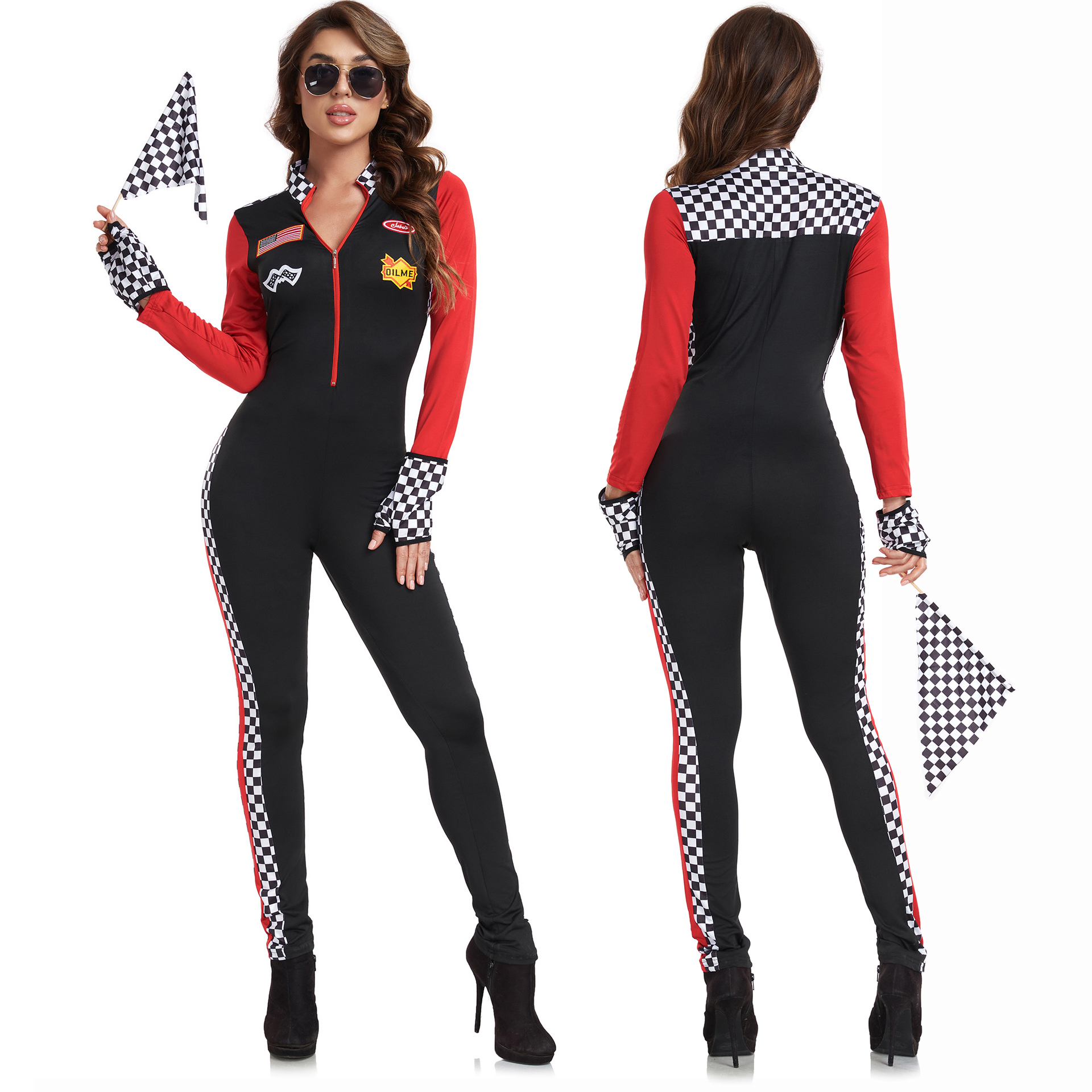 コスプレセクシーなレースカードライバーハロウィンコスチューム女性セクシーなレーシングジャンプスーツ長袖レーサーガール制服チアリーダー衣装