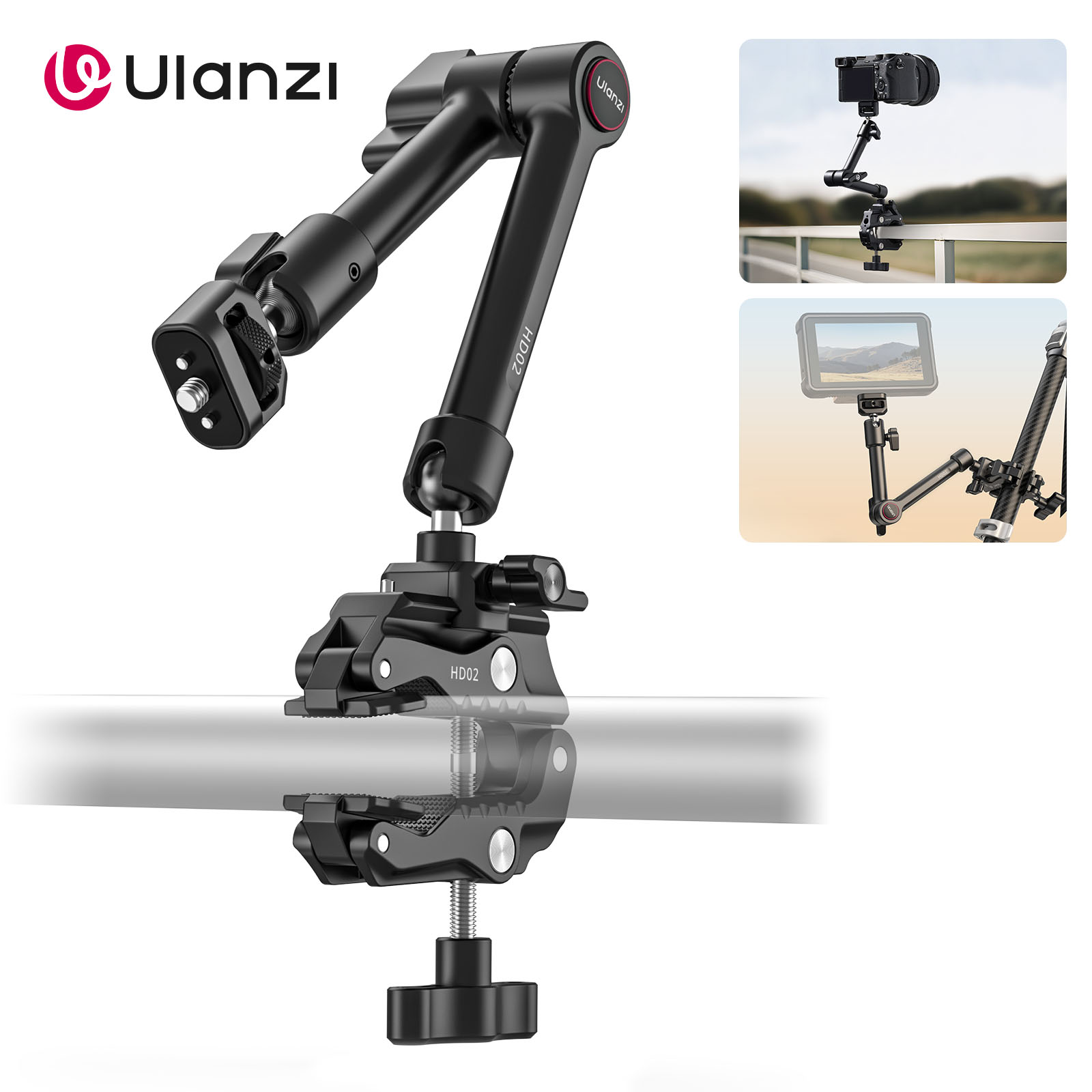 Ulanzi HD02 スーパークランプ 360° ミニボールヘッド付き クイックリリース クランプ ブラケット 三脚マウント 1/4 ネジクリップ DSLR カメラ Gopro 用