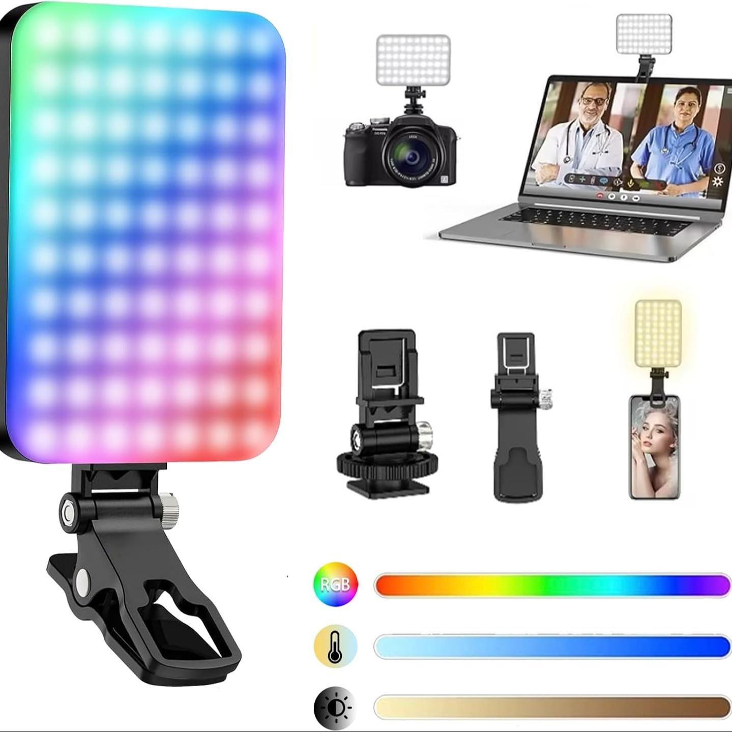 LEDビデオライト、2500K-6500K RGB自撮りライト、iPhone-CRI 97、2200mAhカメラライト、3CCT/RGB 360°フルカラー/20照明効果