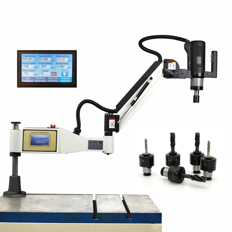 Touch Screen Electric Tapping Threading Machine M2-M20 Universal Vertical Type Easy Arm Power Tapper Tool 600W with Chucks
