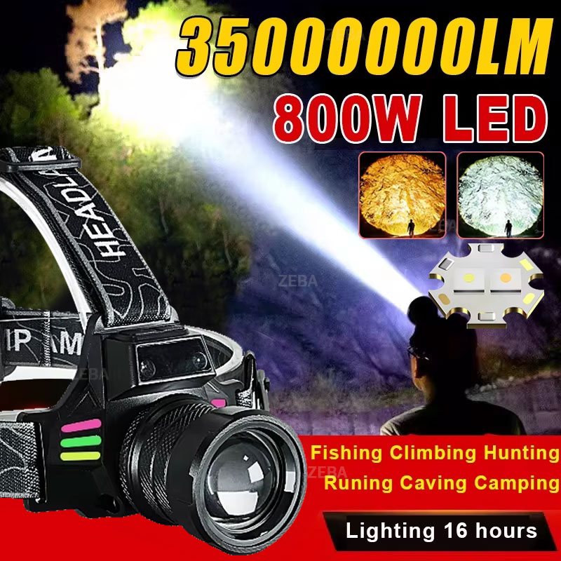 3500000LM 強力なヘッドランプ 800 ワット Led センサーヘッド懐中電灯長距離ハイパワーヘッドライト黄色光釣りヘッドトーチ