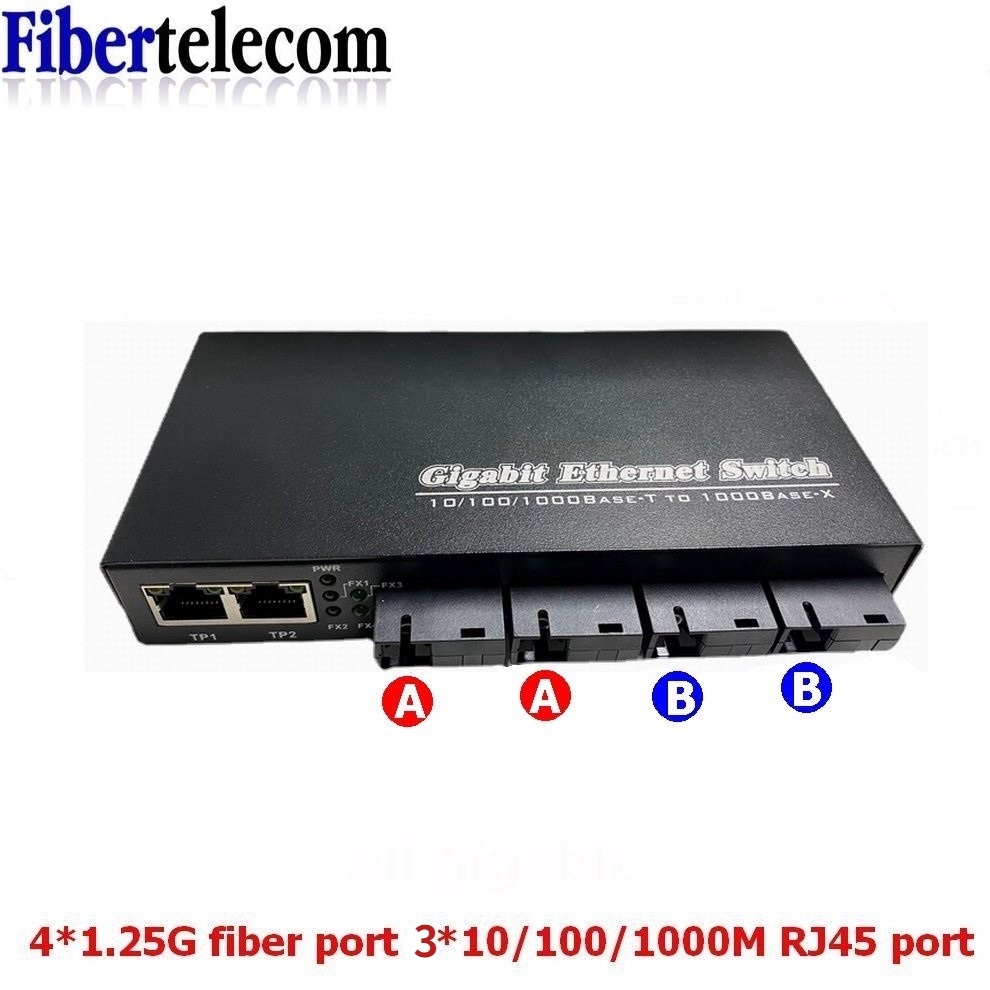 1000M 光メディアコンバータ 4 SC から 3 RJ45 ギガビット光ファイバートランシーバー 2A 2B ポート 1310nm/1550nm 20KM イーサネットスイッチ