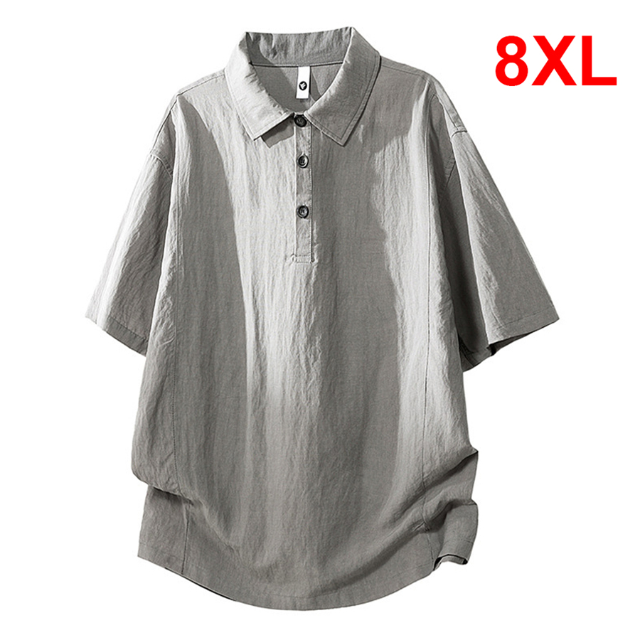 夏リネンシャツ男性 8XL プラスサイズ半袖シャツ男性ファッションカジュアル無地シャツビッグサイズ 8XL