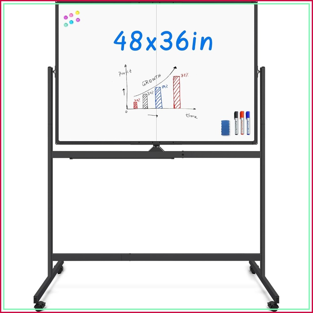 48x36インチの大型マグネット式両面ホワイトボード（キャスター付き）、家庭、オフィス、教室、学校向けのドライイレースボード