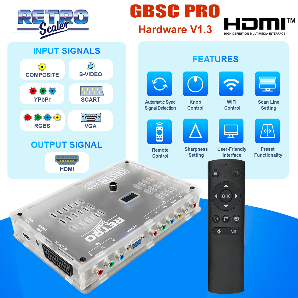 RetroScaler GBSC Pro GBS コントロール Scart RGBS YPbPr VGA コンポジット (AV) SV から HDMI® ビデオ Auido コンバーター (レトロゲームコンソール用)