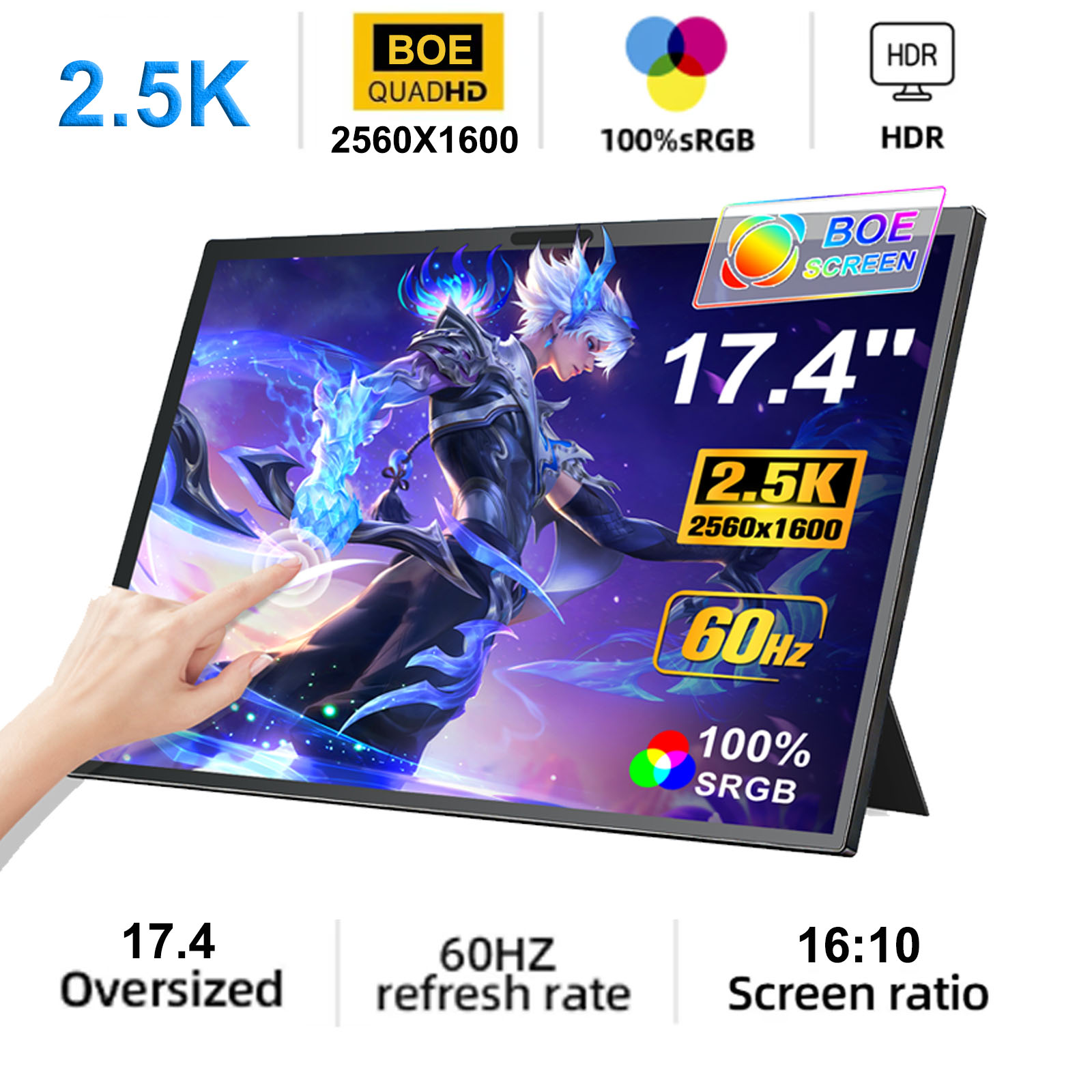 WonTim ポータブル モニター タッチスクリーン 14/15.6/17.4 インチ VESA 付き