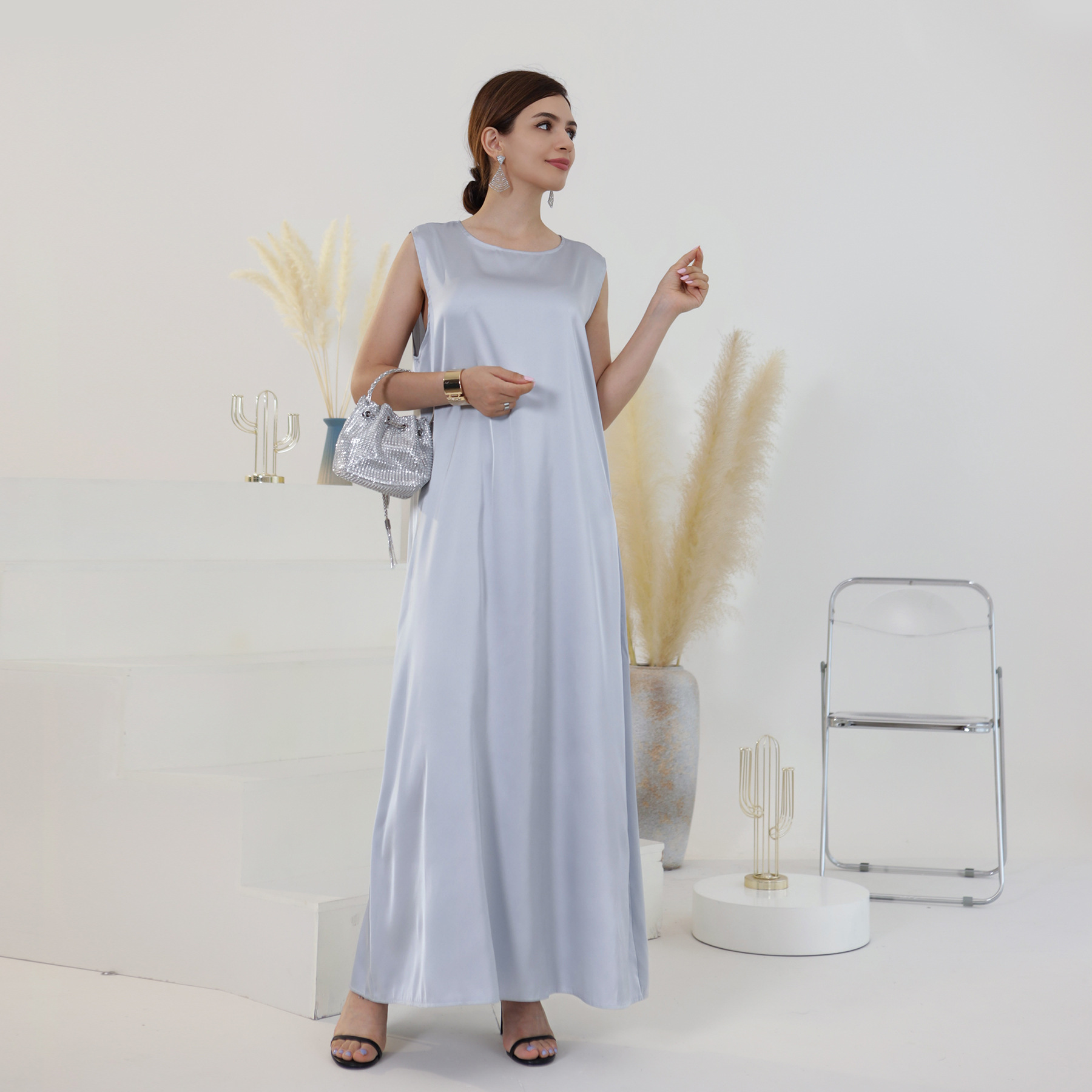 ホワイトラマダンインナードレスイスラム服女性のドバイアバヤアラビアイスラム教徒ローブ Musulmane ファム Vestidos トルコ