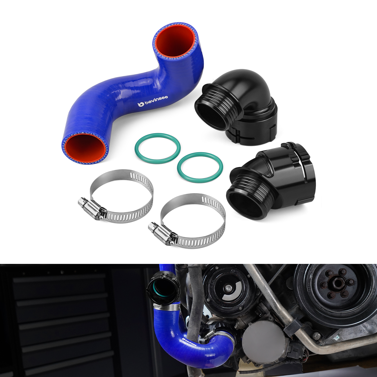 Lower Radiator Hose Repair Kit for BMW N52N N53 E90 E92 E93 E91 323i 325i 328i 330i E82 E88 125i, Replace for 17127564478
