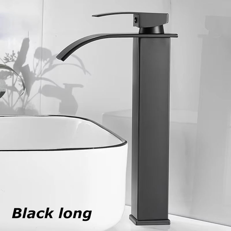 ブラックウォーターフォールバスルーム蛇口、洗面器、シンク、シンク、ミキサータップ、温水および冷水タップ、単穴バスルームシンク蛇口、クレーン