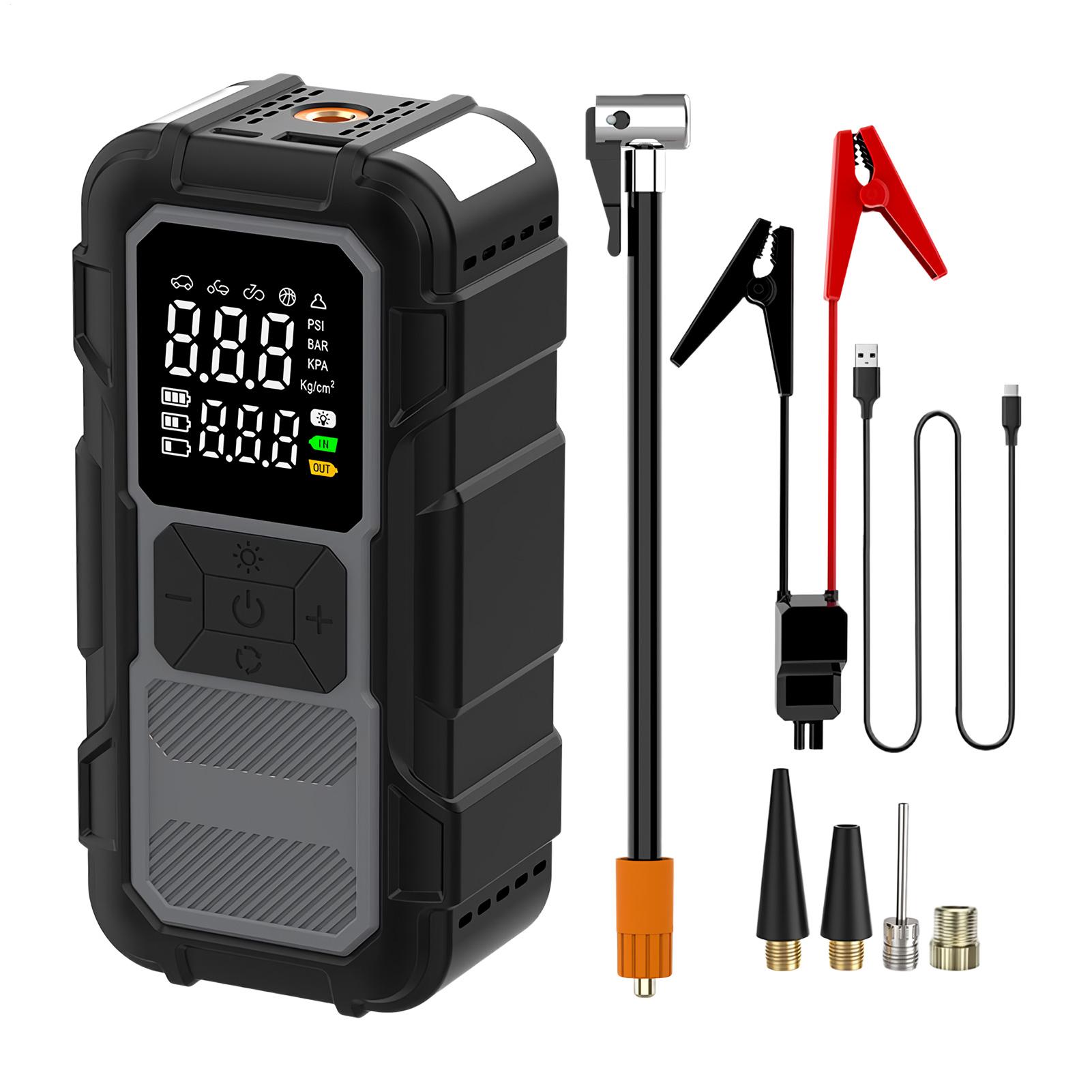 Jump Starter With Air Compressor 12V Power Bank With Cables Dead Car Battery Jump Starter For Inflating Tires Long Trips Urban