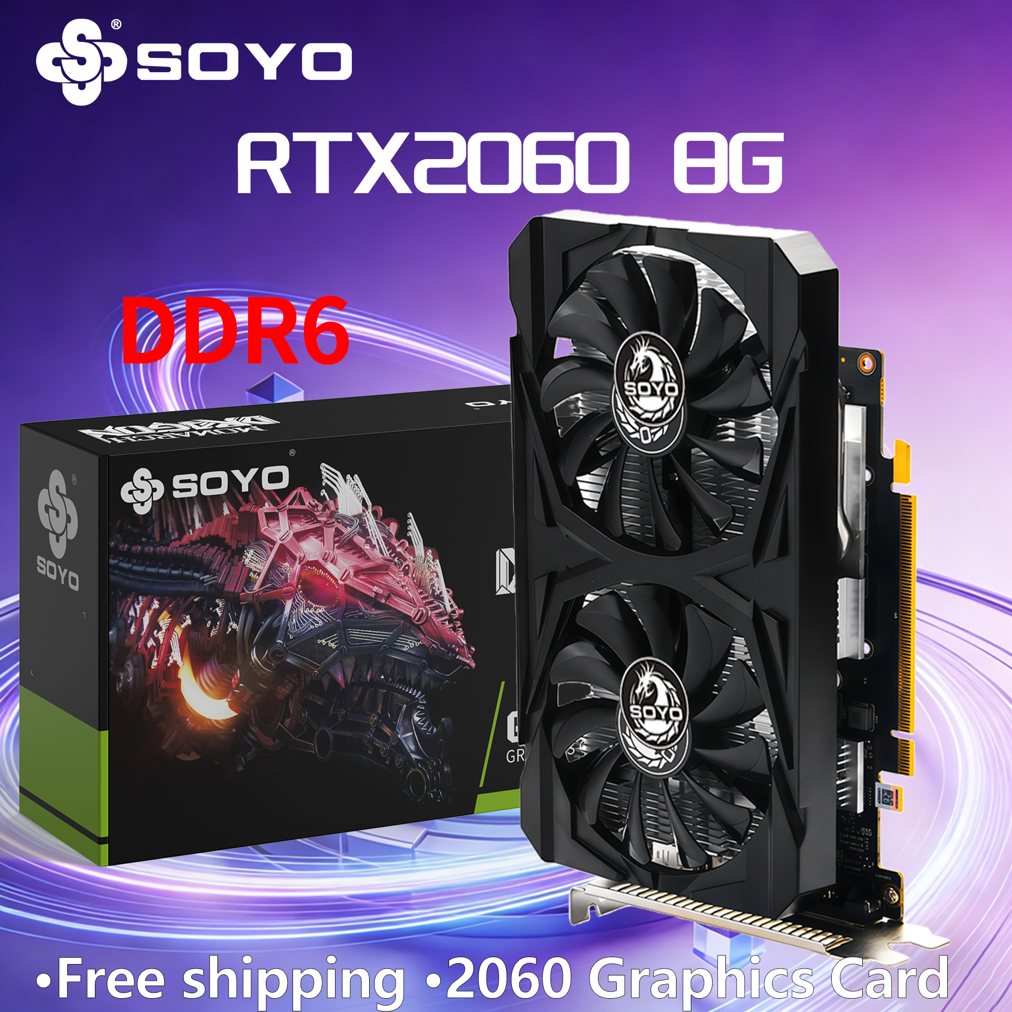 SOYO RTX2060 SUPER グラフィックカード DDR6 8GB 256bit 12NM PCIe3.0x16 ビデオカード PCゲーム用 8PIN DVI HDMI DP NVIDIA デスクトップ