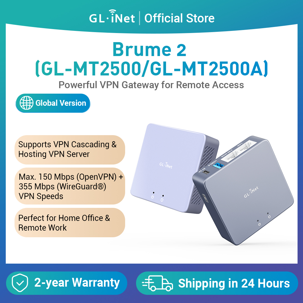 GL-iNET (Brume 2) GL-MT2500/MT2500A ホーム オフィスおよびリモートワーク、インターネット セキュリティ、2.5G WAN 用ミニ VPN セキュリティ ゲートウェイ