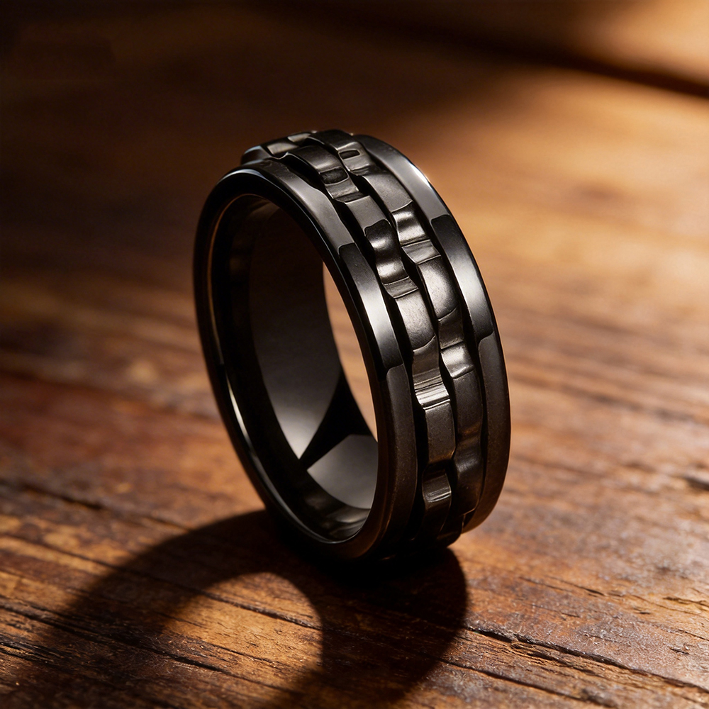 Sunflowerzhu ステンレス鋼リング男性メンズリング男のアクセサリースピニングチェーンステンレス鋼リング結婚指輪 Jewelyr