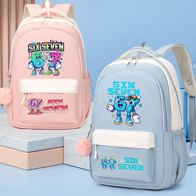 盗む Brainrot 通学少年少女ファッションバックパックおかしい 67 シックス セブン漫画パターンプリントバックパック新学期ギフト