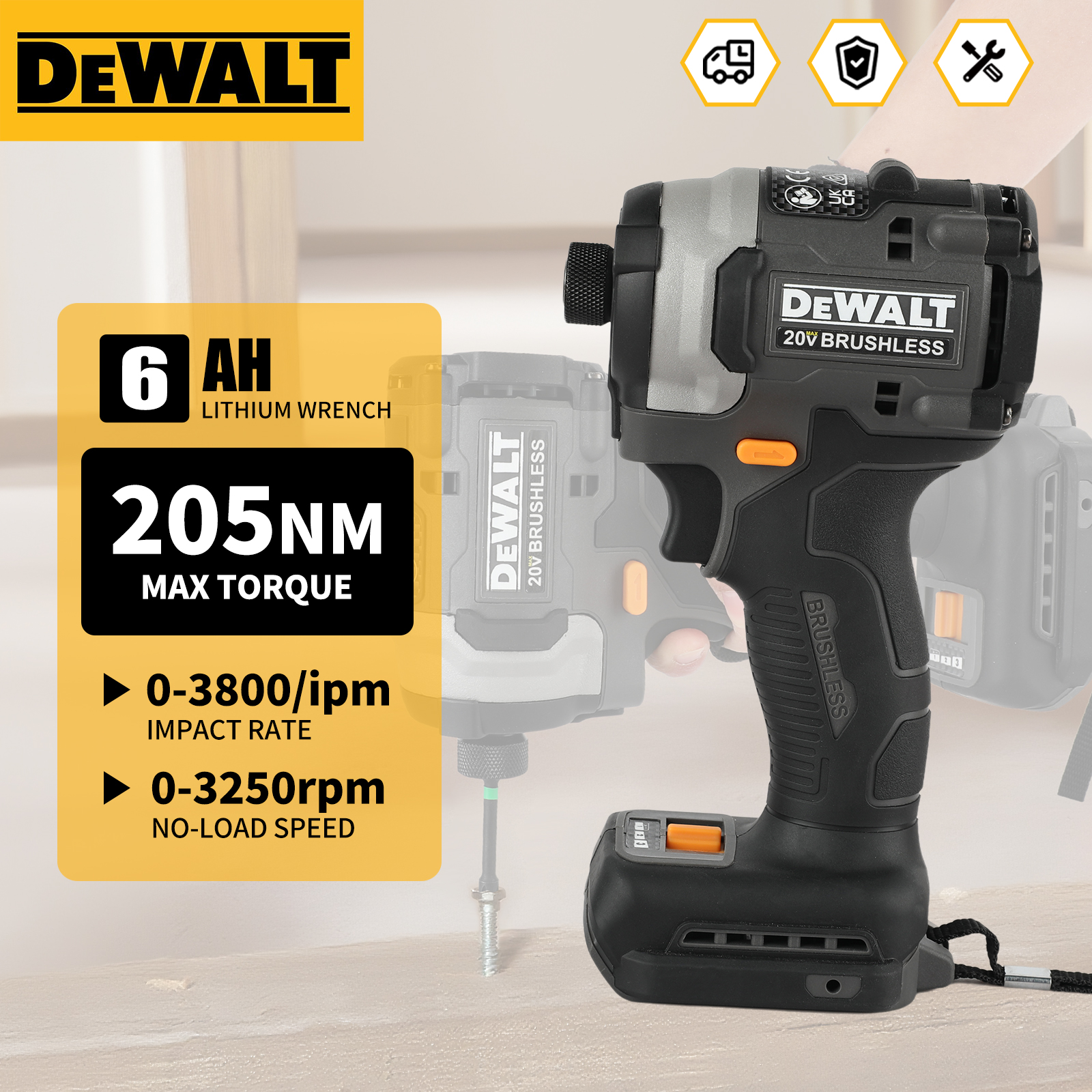 DEWALT X マクラーレン DCF85M 20V ブラシレスインパクトドライバー 205Nm 6.0Ah コードレス電動工具組立用