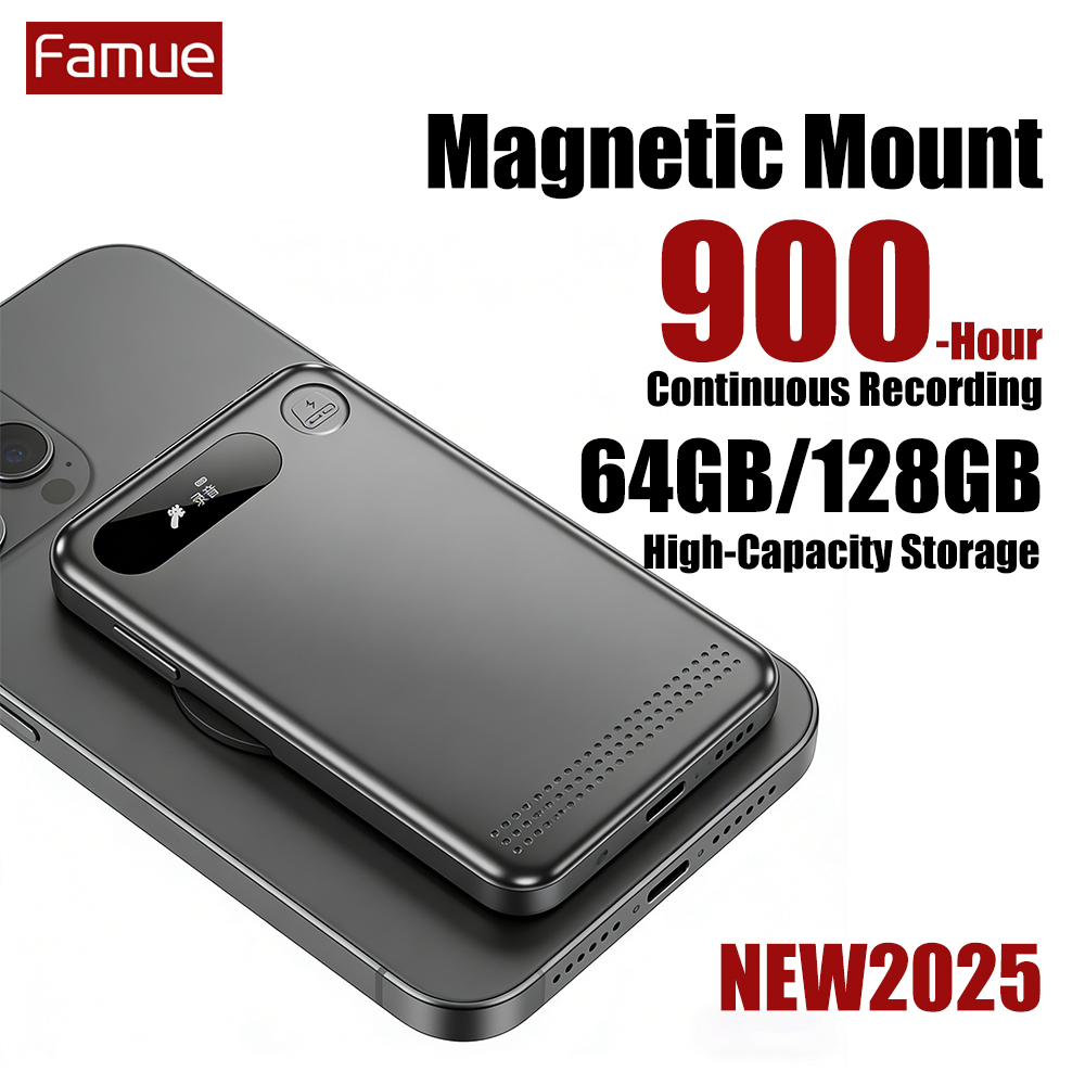 Famue L28 ミニマグネット式ボイスレコーダー Type-C スマートフォン同期 | 900時間連続録音 | 緊急自動保存 | 64GB/128GB