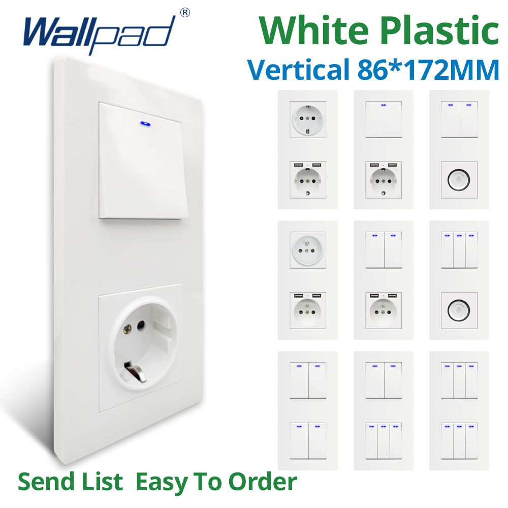 Wallpad 垂直 1/2/3 ギャング 2 ウェイウォールライトスイッチ LED デュアル USB 充電ポート EU ソケットアウトレット 172*86 ミリメートル白いプラスチックパネル