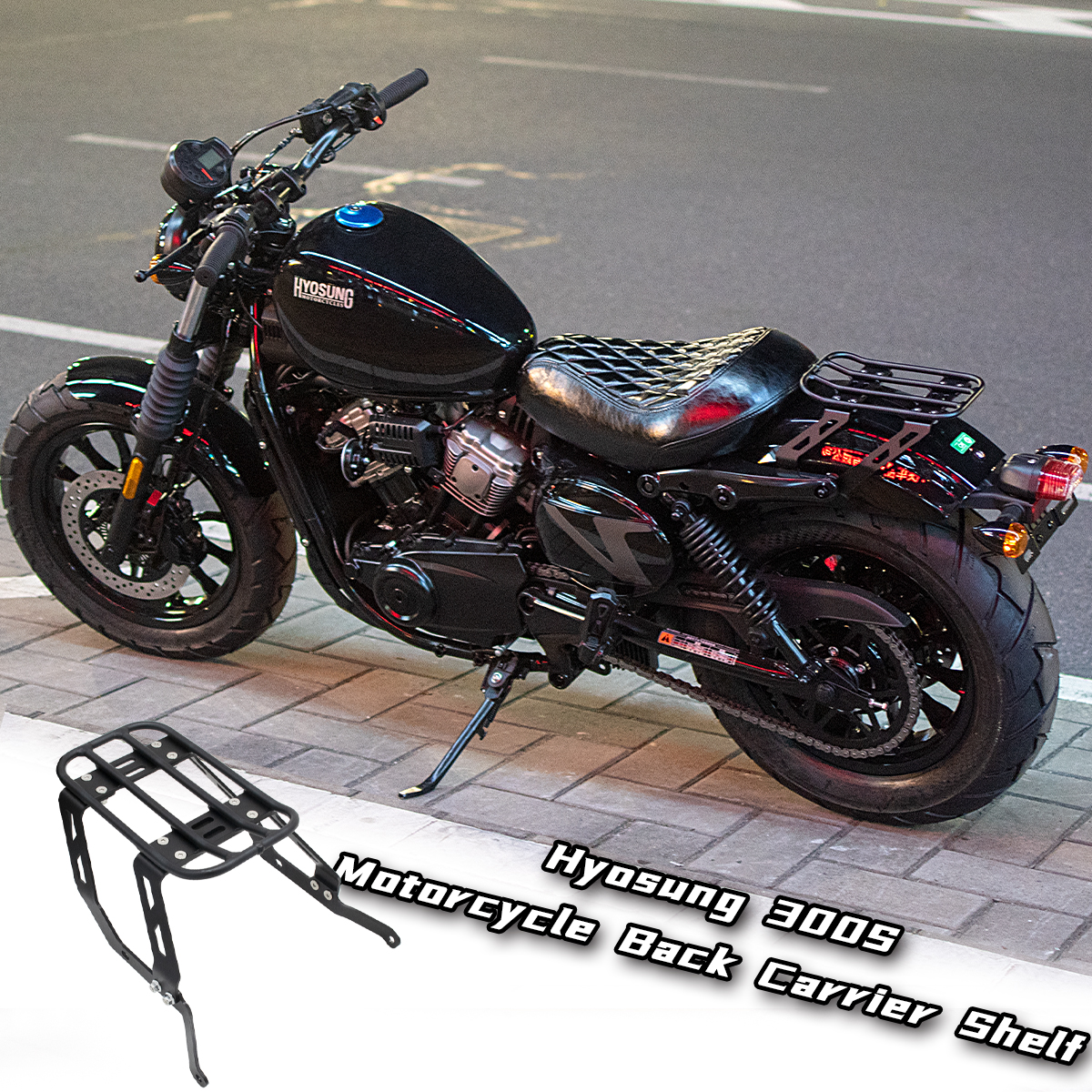 オートバイ黒荷物キャリアラックサポートホルダーサドルバッグ貨物棚ブラケットキット Hysung GV125S GV300S