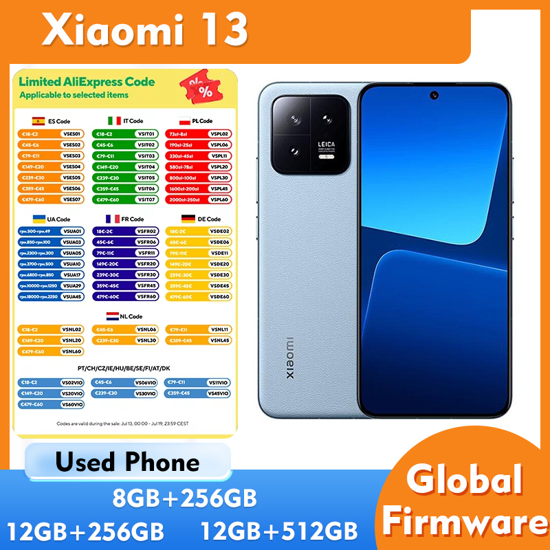 Xiaomi 13 5G 256GB 512GB ROM 6.36インチ 1900nits ピーク輝度 4500mAh 54MP ライカ Android 中古電話