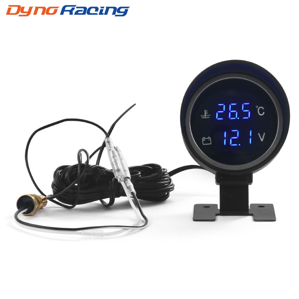 2 で 1 液晶デジタル車 12V 水温計 1-99 摂氏 10-24V 電圧計ブルーライト 1/8NPT 温度センサー付き