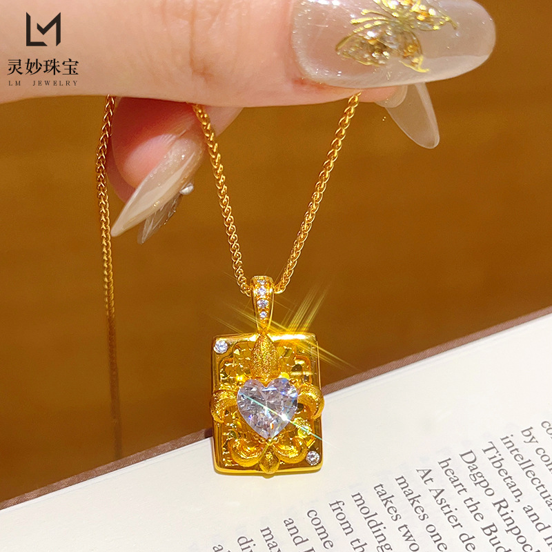 高級 24 K リアルゴールド古代メソッドドットダイヤモンド愛アイリスペンダントネックレス au999 純金つや消し鎖骨チェーン女性のための