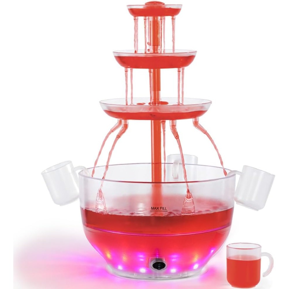 3段パンチボウルドリンクタワー LEDベース付き 1.5ガロンファウンテンディスペンサーマシン ジュースパーティー用 再利用可能なカップ4個