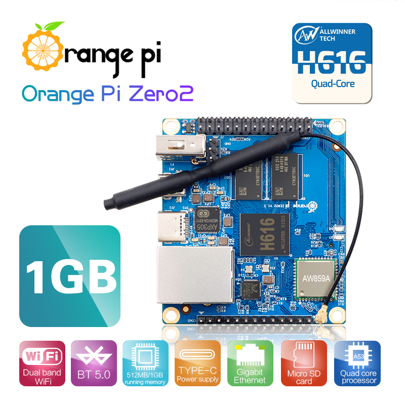 Orange Pi Zero 2 1GB DDR3 Allwinner H616 ミニ PC WiFi Bluetooth シングル開発ボード コンピューター、Android 10/Ubuntu/Debian を実行