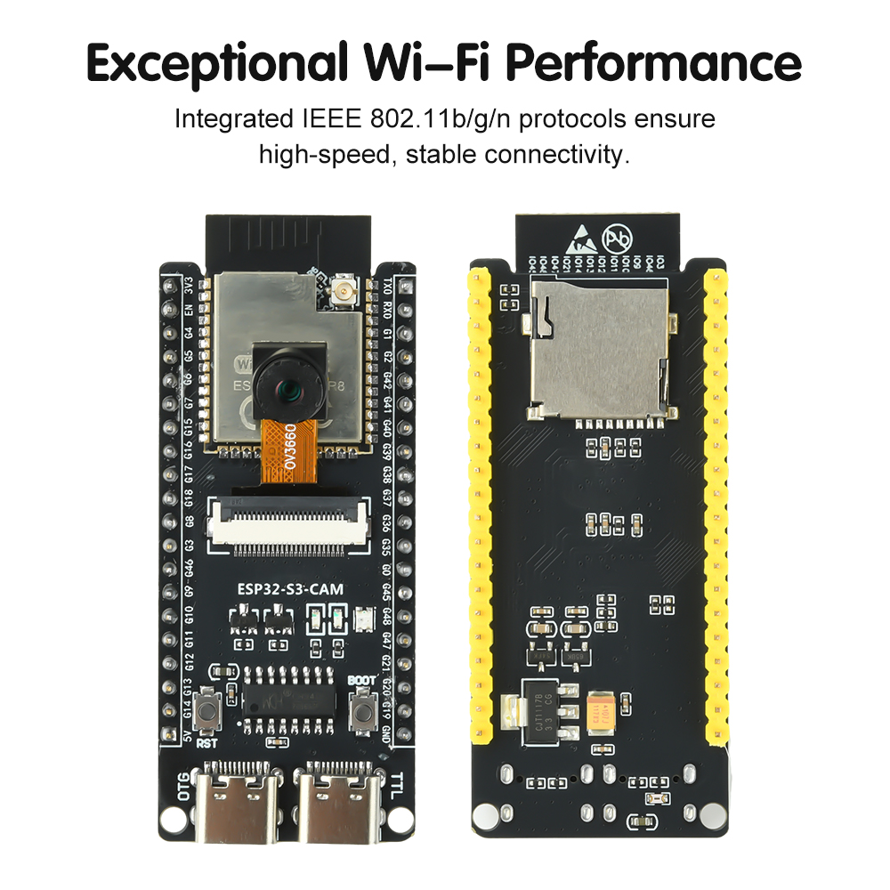 ESP32-S3-CAM WIFI Bluetooth コアボード、OV3660 カメラモジュール付き ESP32-S3-N16R8 開発ボード CH340 デュアル Type-C