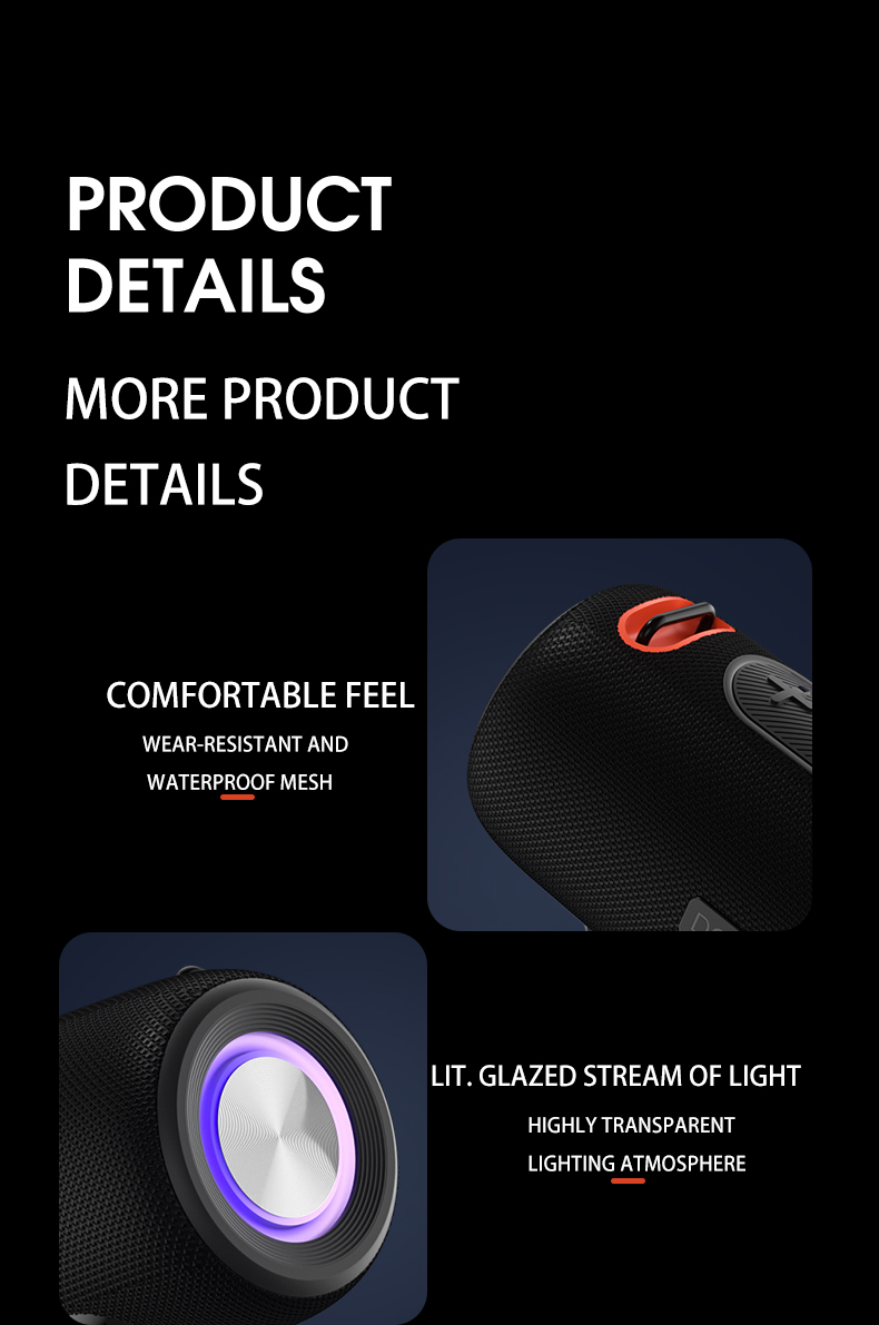 30W ポータブル Bluetooth スピーカー ハンドストラップ付き カラフルな RGB ライト 重低音サウンド TWS ステレオスピーカー 屋外用
